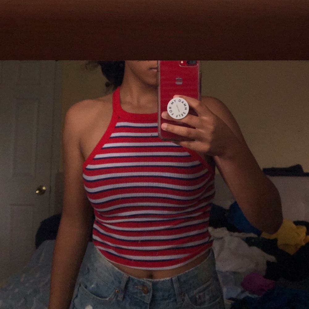 Striped Crop Halter Tank (Cotton On)